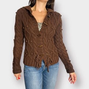 Y2K Kenji Brown Cardigan Sweater with‎ Hood